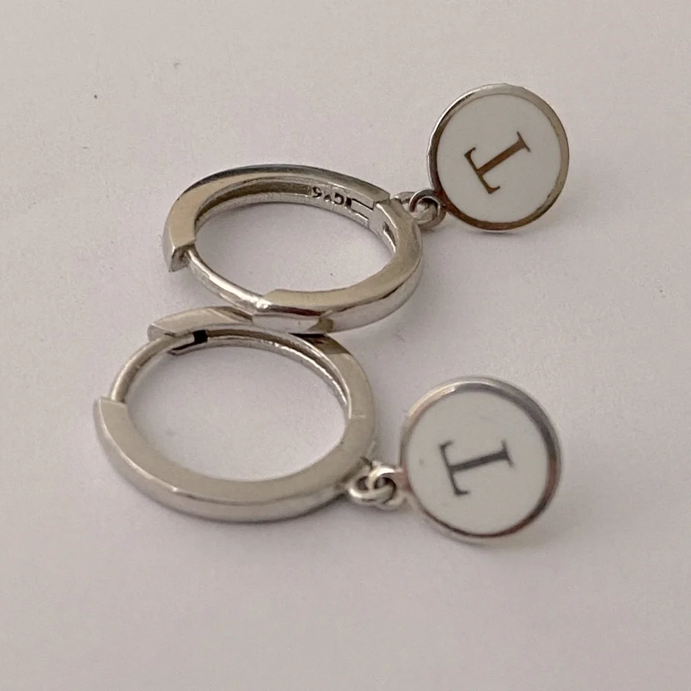 925 Silver T earrings enamel hoop earrings handmade